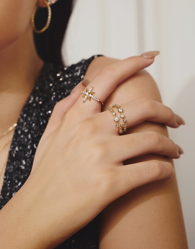 Ania Haie - Ania Haie Gold Bezel Cubic Zirconia Zig-Zag Ring