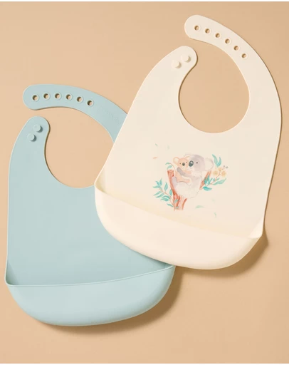 Purebaby - Silicone Feeding Bib 2 Pack- Babies