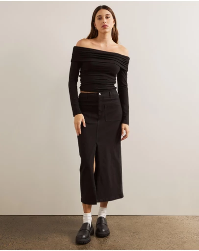 AERE - Cotton Split Front Midi Skirt