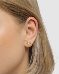 Elli Jewelry - Earrings Women Stud Cross White Crystals 925 Sterling Silver Gold Plated
