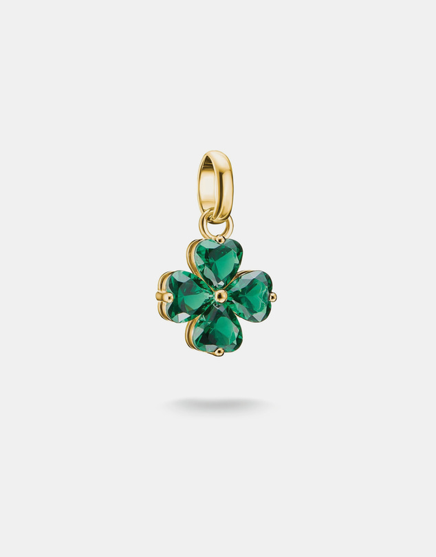 THOMAS SABO - Gold-Plated Four-Leaf Clover Charm with Green Heart-Cut Stones