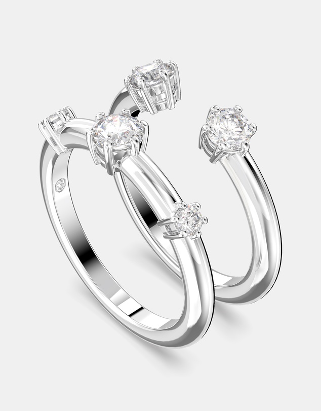 Swarovski - Constella Ring, Set (2), Round Cut, White, Rhodium Plated