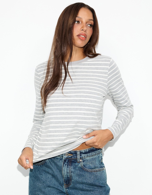Dazie - Melrose Long Sleeve Stripe Boyfriend Tee