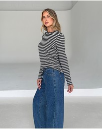 Dazie - Melrose Long Sleeve Stripe Boyfriend Tee
