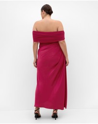 City Chic - Plus size Tati Off Shoulder Maxi Dress - raspberry