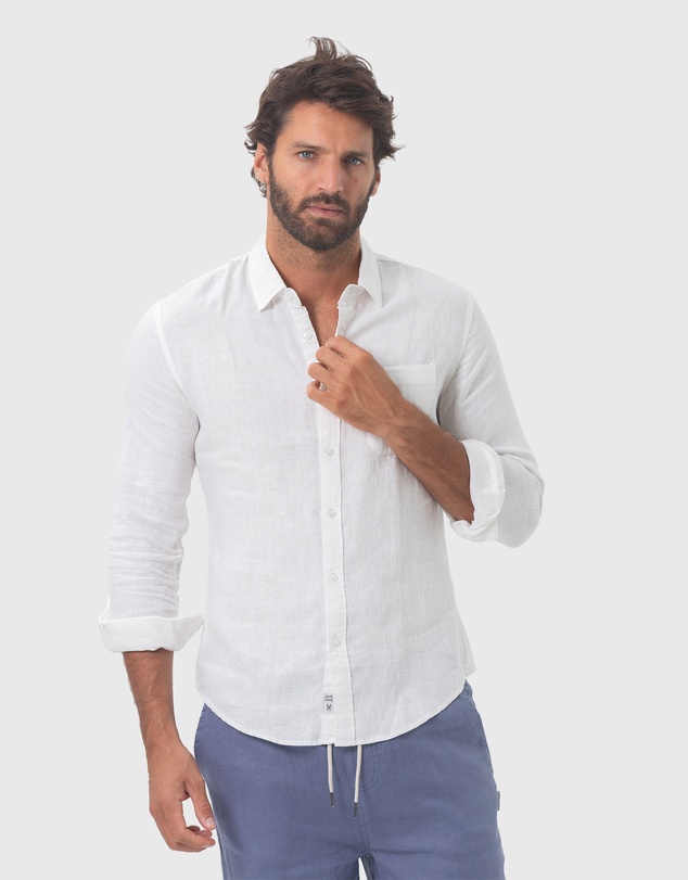 Coast Clothing - Long Sleeve Linen Shirt: White