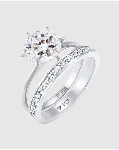 Elli Jewelry - Ring Set Crystal 925 Sterling Silver