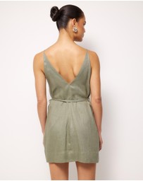AERE - Nora Beaded Linen Wrap Mini Dress