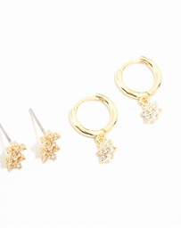 Lovisa - Gold Plated Brass Cubic Zirconia Flower Earrings 4-Pack
