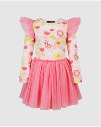 Rock Your Kid - Mushroom World Long Sleeve Circus Frill Dress in Coral