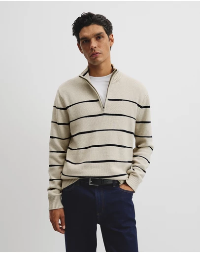 Country Road - Australian Good Earth Cotton Half Zip Stripe Knit