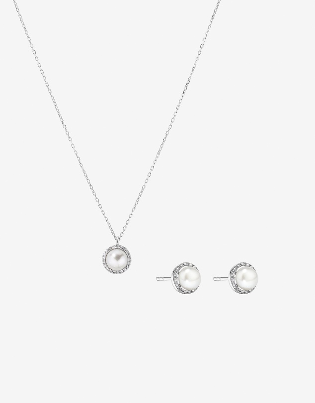 Michael Hill - Cultured Freshwater Pearl & 0.13TW of Diamond Necklace and Earring Gift Set in Sterling Silver