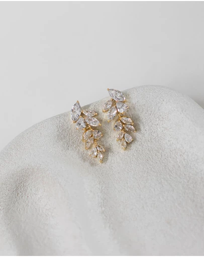 The White Collection - Eva - Elegant Gold Bridal Earrings