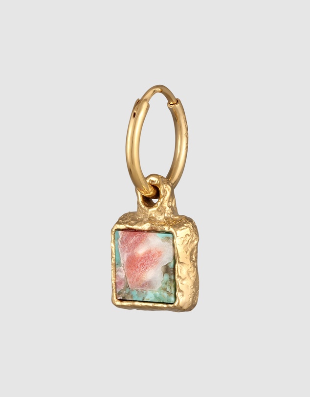 Haze & Glory - ICONIC EXCLUSIVE - Earrings Men Turquoise Square Hoop 925 Sterling Silver - Gold