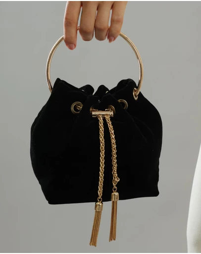 Morgan & Taylor - Nicola Velvet Bucket Bag in Black