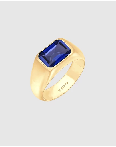 Elli Jewelry - Ring Signet Sapphire Sterling Silver Gold Plated