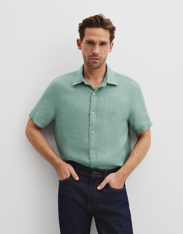 Country Road - Regular Fit Organically Grown Delave Linen Short Sleeve Shirt