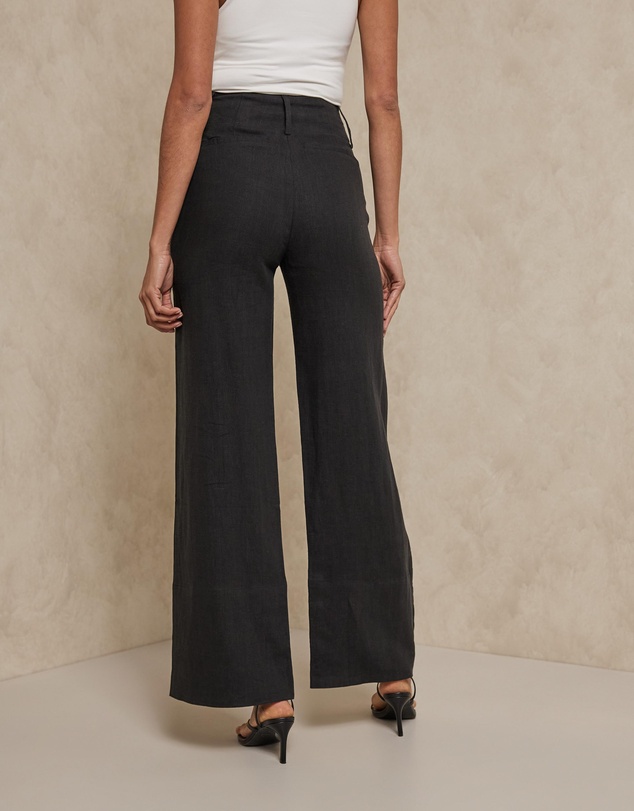 AERE - Linen Wide Leg Pants With Deep Waist Band