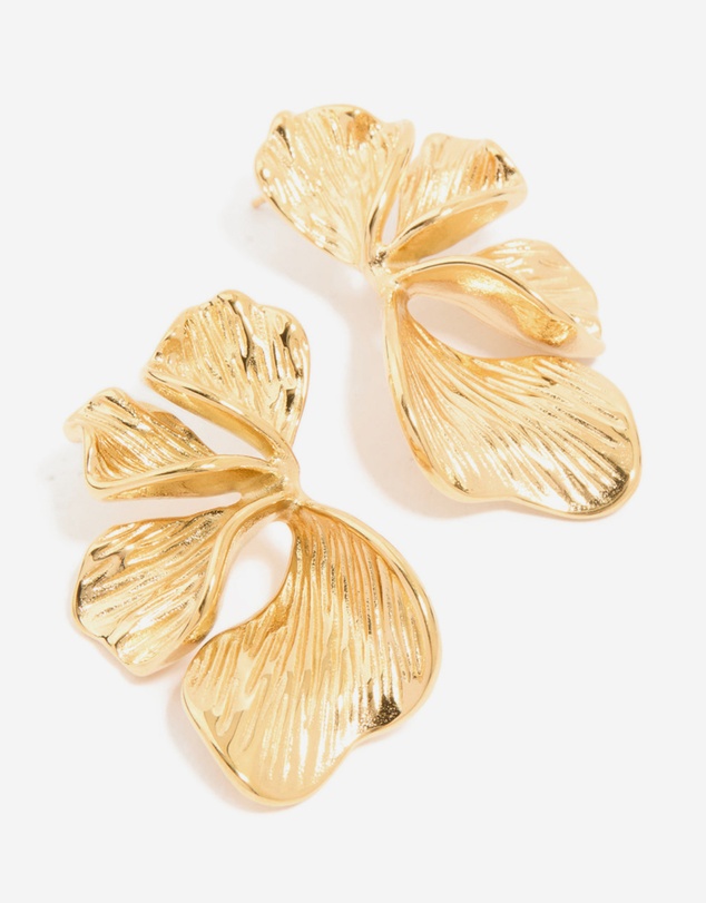 Lovisa - Waterproof Gold Plated Stainless Steel Ribbed Petal Stud Earrings