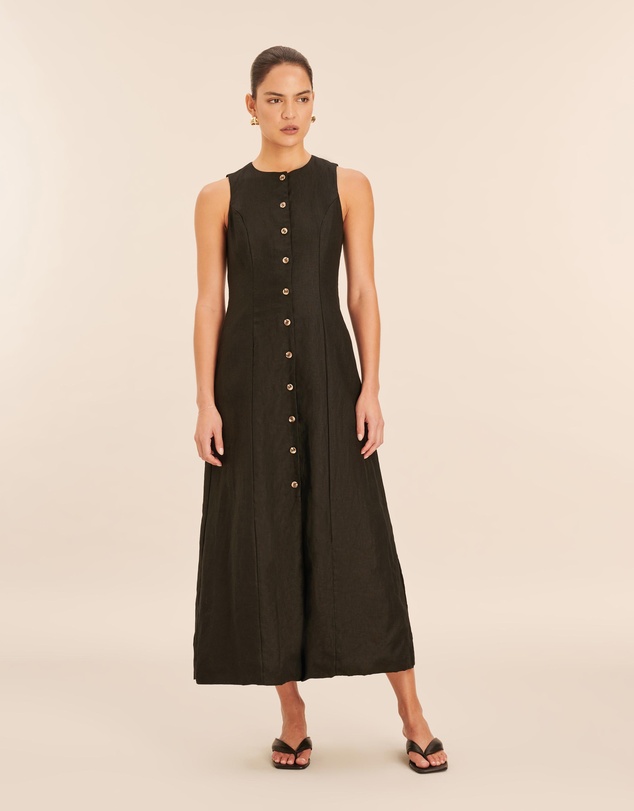 AERE - Linen Button Down Midi Dress