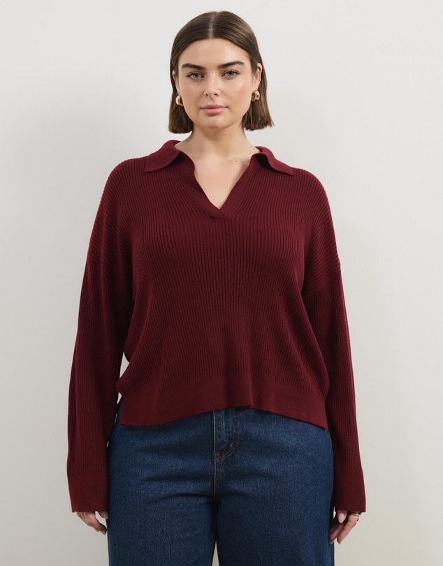Atmos&Here Curvy - Eden Rib Collar Knit Jumper