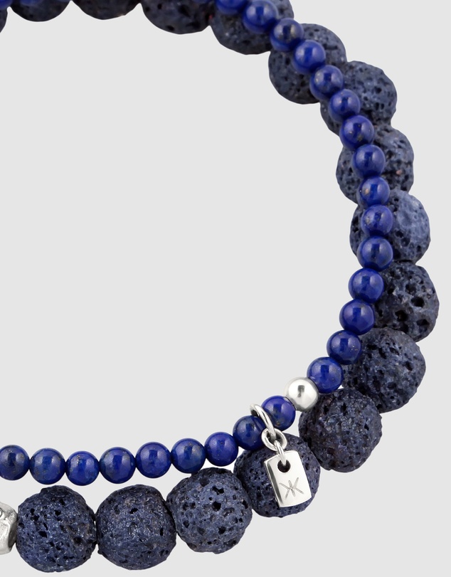 Kuzzoi - ICONIC EXCLUSIVE - Lapis Lazuli and Lava Bead Bracelet Set in 925 Silver