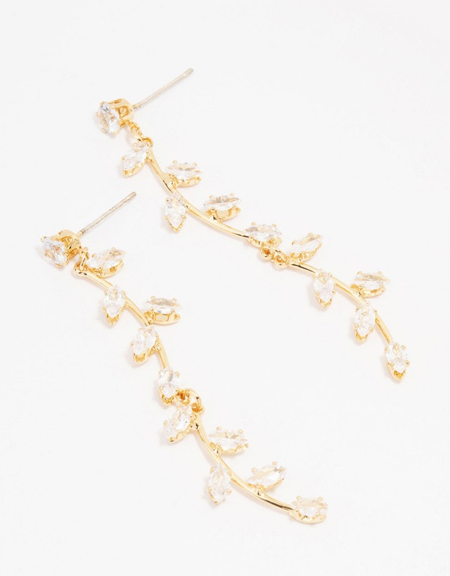 Lovisa - Gold Plated Long Winding Cubic Zirconia Drop Earrings