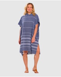 Tolu Australia - Adult Hooded Beach Towel in Navy Stripes – Quick-Dry Swim Poncho for Swimming & Surfing