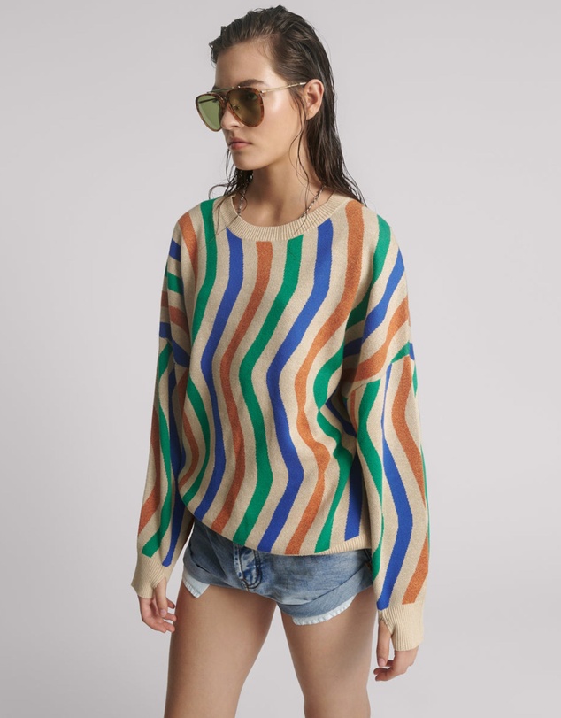 ONE TEASPOON - Acid Trip Knitted Wool Sweater - Striped Cream