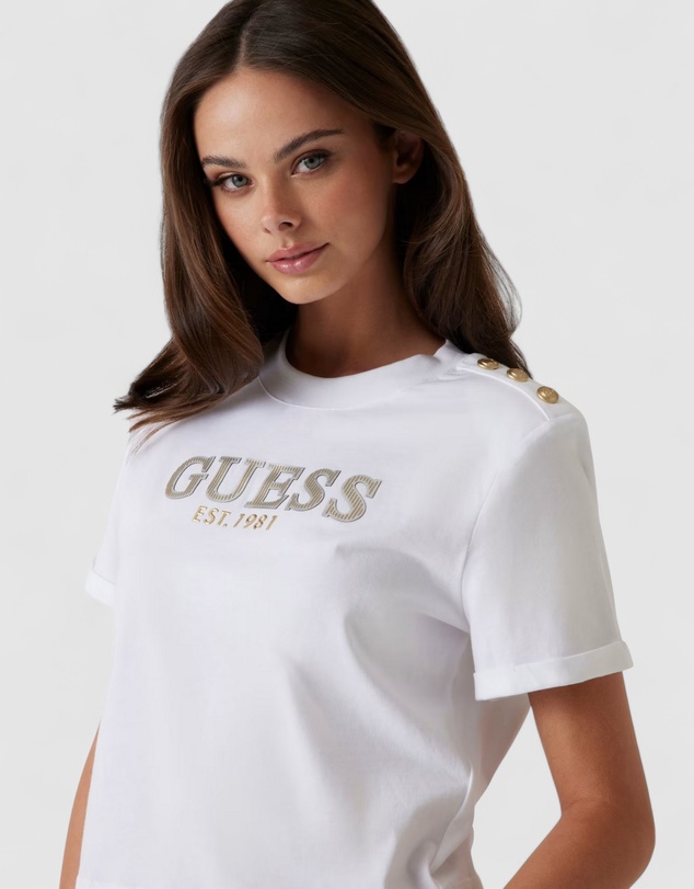 GUESS - Short Sleeve Metal Logo Cropped T-Shirt