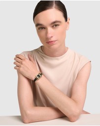 Furla - Mianuvola Square Yellow Gold-Tone Black Leather Strap Watch