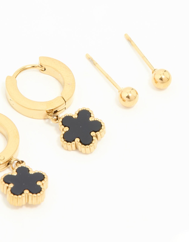 Lovisa - Waterproof Gold Plated Stainless Steel Flower & Star Earrings 3-Pack