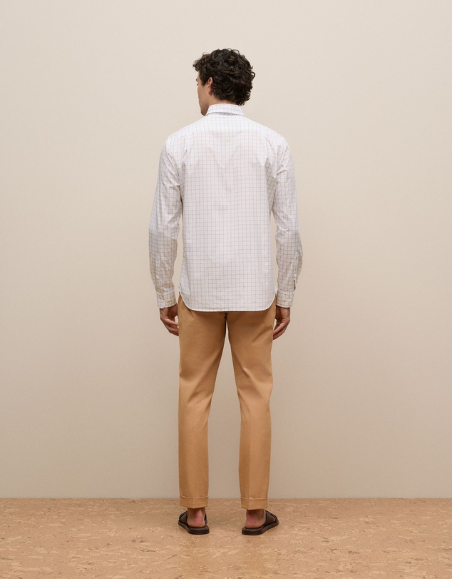 Trenery - Regular Fit Poplin Grid Long Sleeve Shirt in White