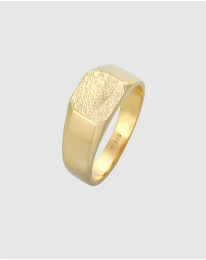 Kuzzoi - ICONIC EXCLUSIVE - Structured Signet Ring in Gold-Plated 925 Sterling Silver
