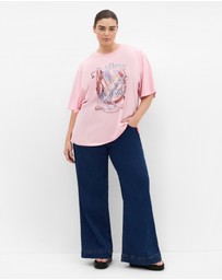 City Chic - Plus size Riders Club Cotton Tee - pink