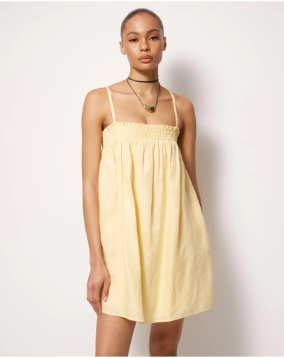 AERE - Amba Shirred Linen Mini Dress