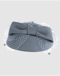 Max Alexander - Felt Blue Pillbox Hat With Veil