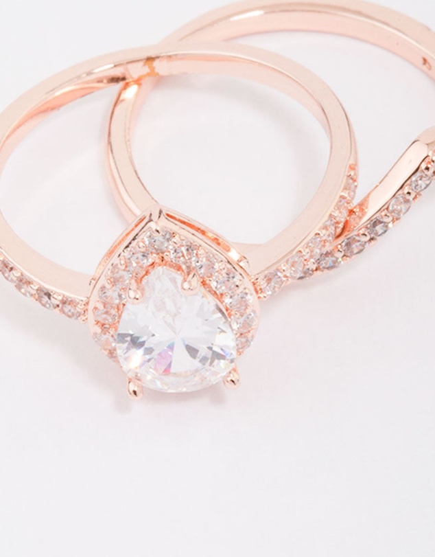Lovisa - Rose Gold Crowned Pear Diamante Ring