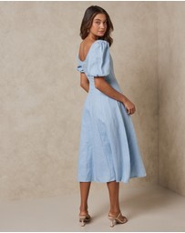 AERE - Paloma Linen Puff Sleeve Midi Dress
