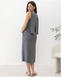 Angel Maternity - Manon Maternity & Breastfeeding Midi Dress in Slate Grey