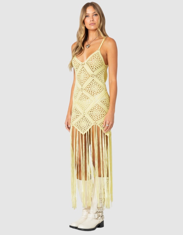 EDIKTED - Fringey Crochet Maxi Dress