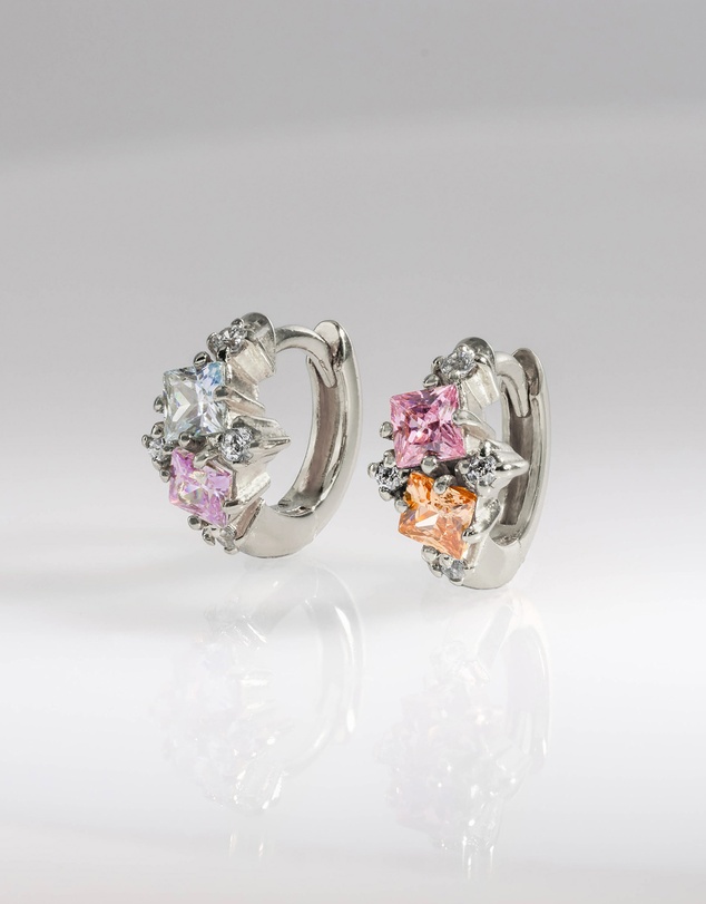 Wanderlust + Co - Rainbow Gem Silver 7mm Baby Huggie Earrings