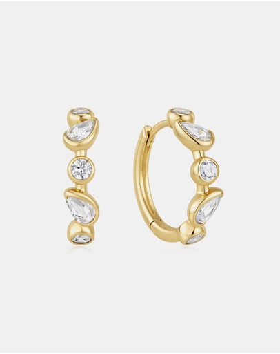 Ania Haie - Gold Bezel Round & Teardrop Huggie Hoop Earrings