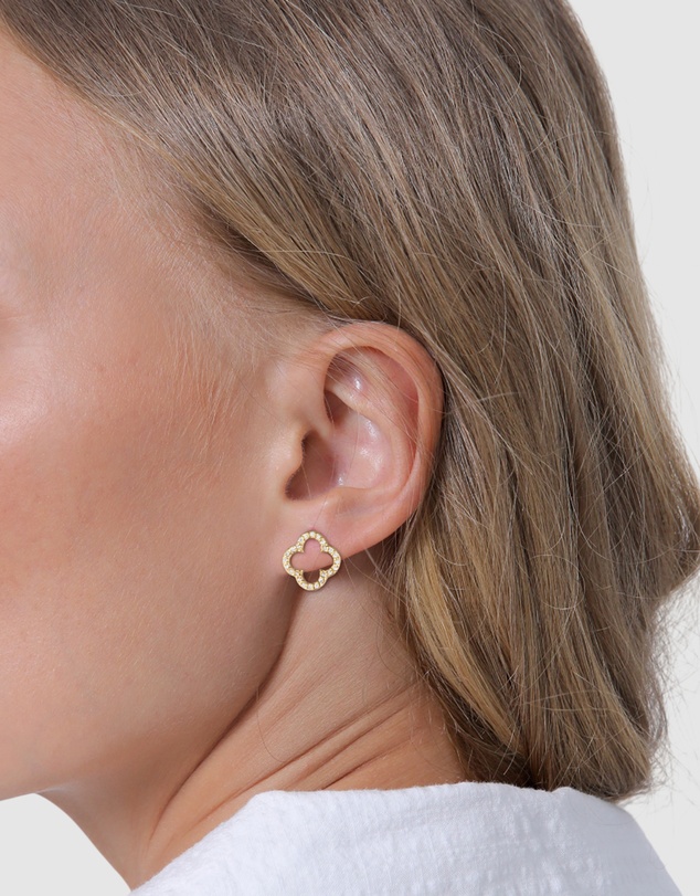 Elli Jewelry - Earrings Set Zirconia Cloverleaf 925 Sterling Silver Gold-Plated