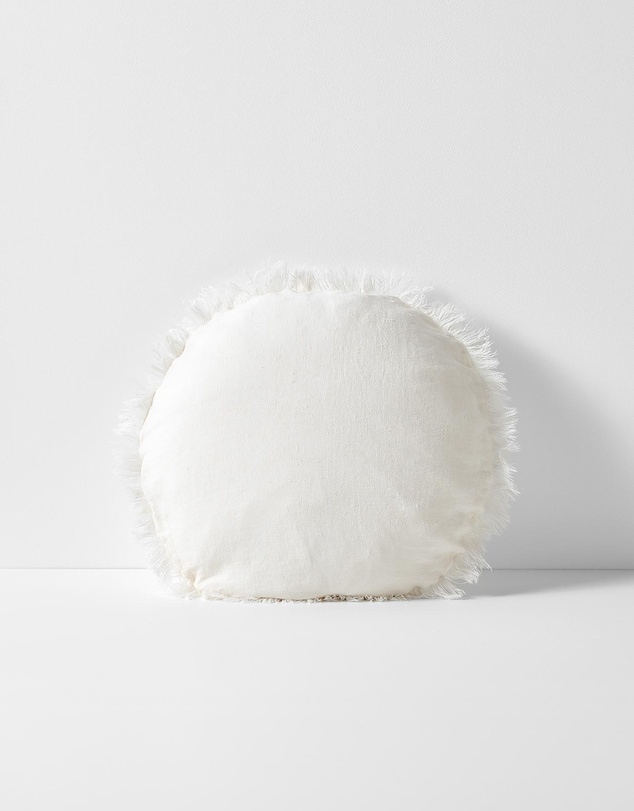 Aura Home - Vintage Linen Fringe Small Round Cushion