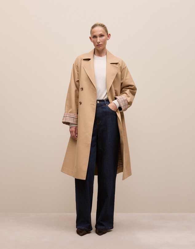 Trenery - Cotton Twill Cuff Detail Trench Coat in Tan