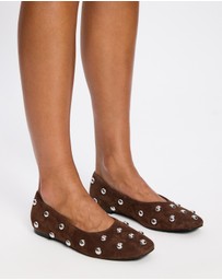 AERE - Studded Suede Ballet Flats