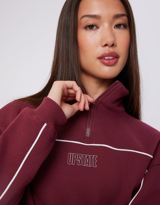 Upstate - Half Zip Pannelled Crew - Warm Cherry