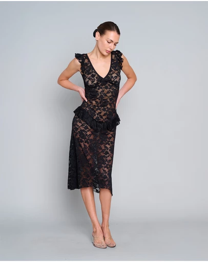 Love and Nostalgia - Summer Love Lace Midi Dress - Black