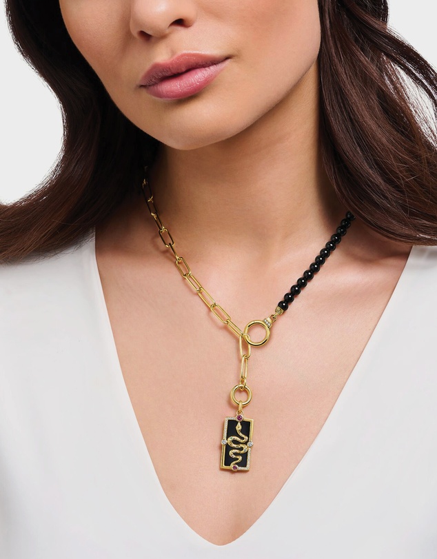 THOMAS SABO - Gold Necklace with Onyx Beads and White Zirconia